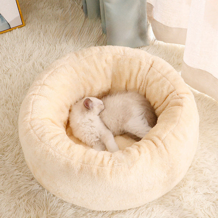 Discover the Comfort of the Pet Long Plush Donut Round Sleeping Bed