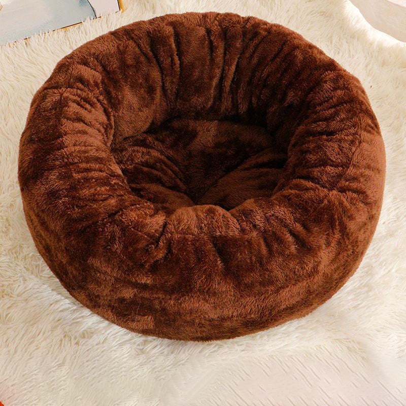 Pet Long Plush Donut Round Comfortable Sleeping Bed