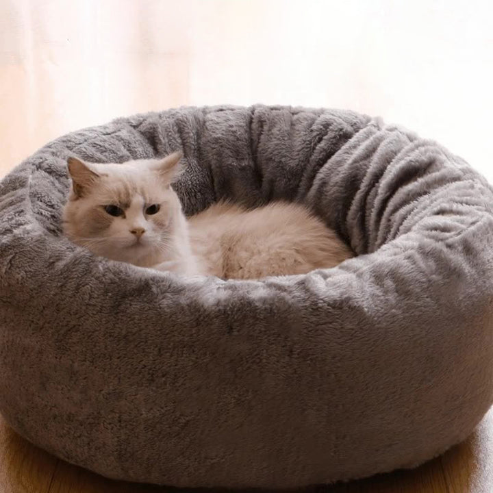 Pet Long Plush Donut Round Comfortable Sleeping Bed