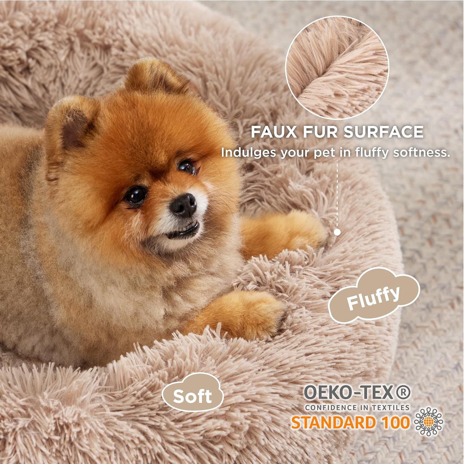Pet Solid Color Non Slip Fluffy Round Plush Bed