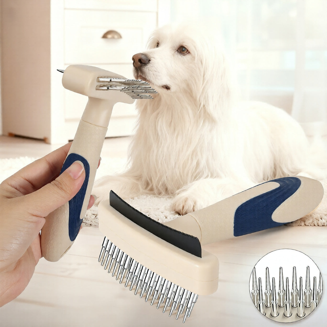 Pet Grooming Brush For Removing Loose Fur And Detangling