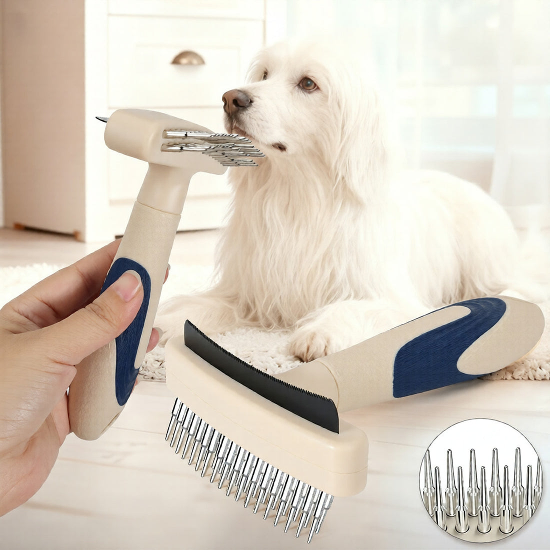 Pet Grooming Brush For Removing Loose Fur And Detangling