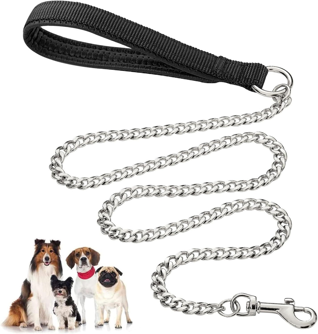 Pet Heavy Duty Metal Chew Proof Chain Leash With Padded Handle