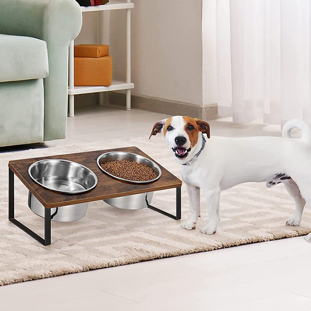 Pet Feeding Rack Iron Wood Combined Bowl Stand