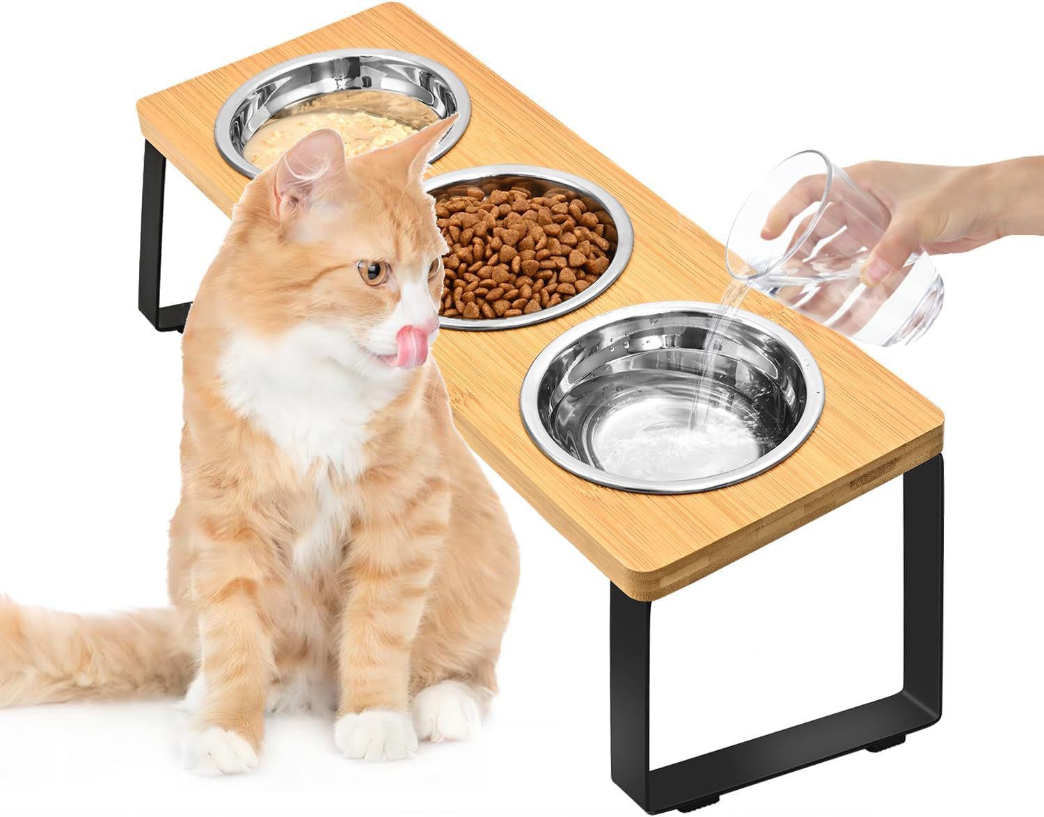 Pet Feeding Rack Iron Wood Combined Bowl Stand