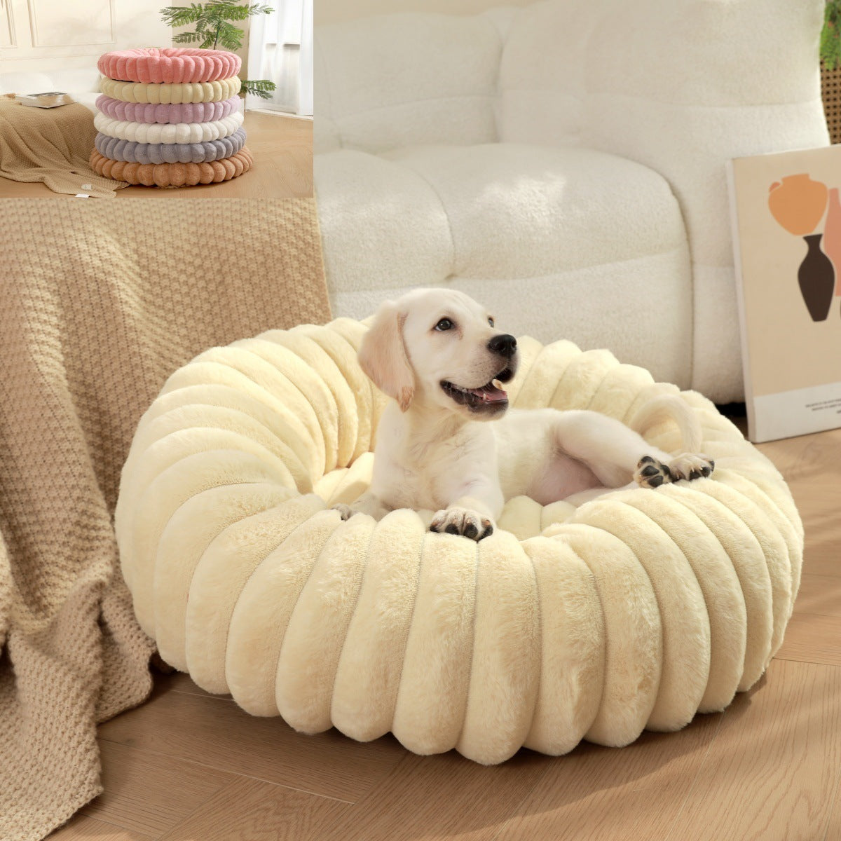 Pet Heavy Weight Plush Round Winter Warm Nest Bed