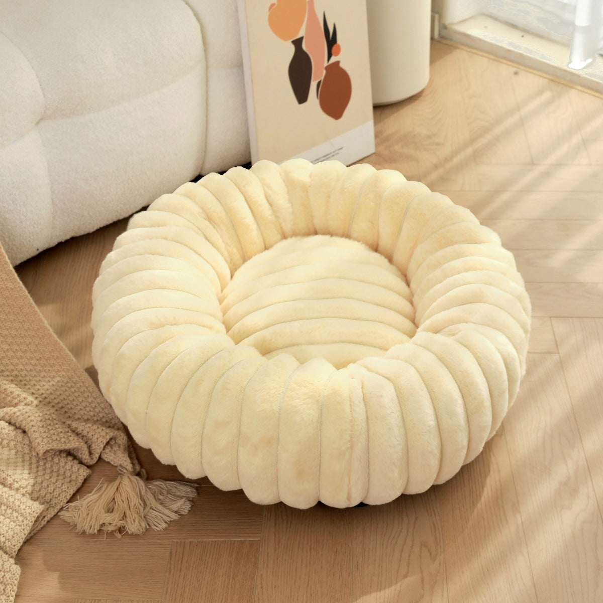 Pet Heavy Weight Plush Round Winter Warm Nest Bed