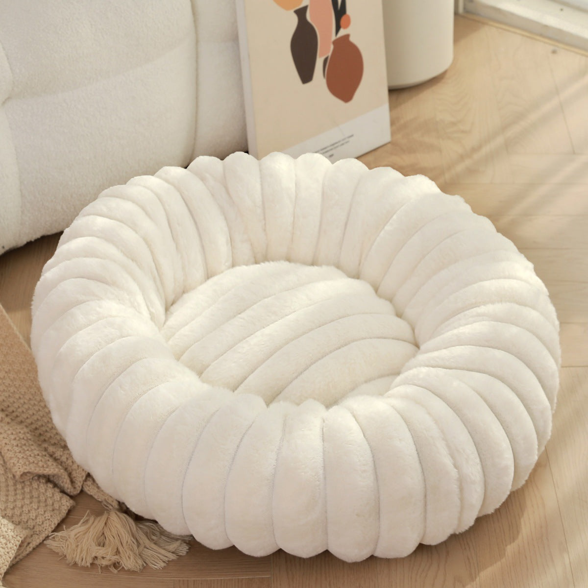 Pet Heavy Weight Plush Round Winter Warm Nest Bed