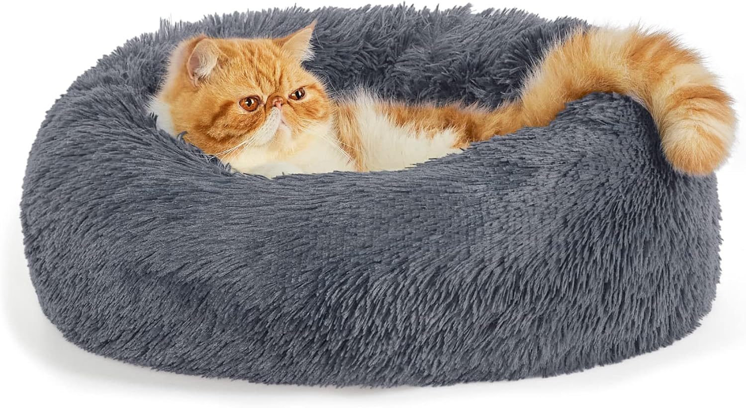 Pet Solid Color Non Slip Fluffy Round Plush Bed
