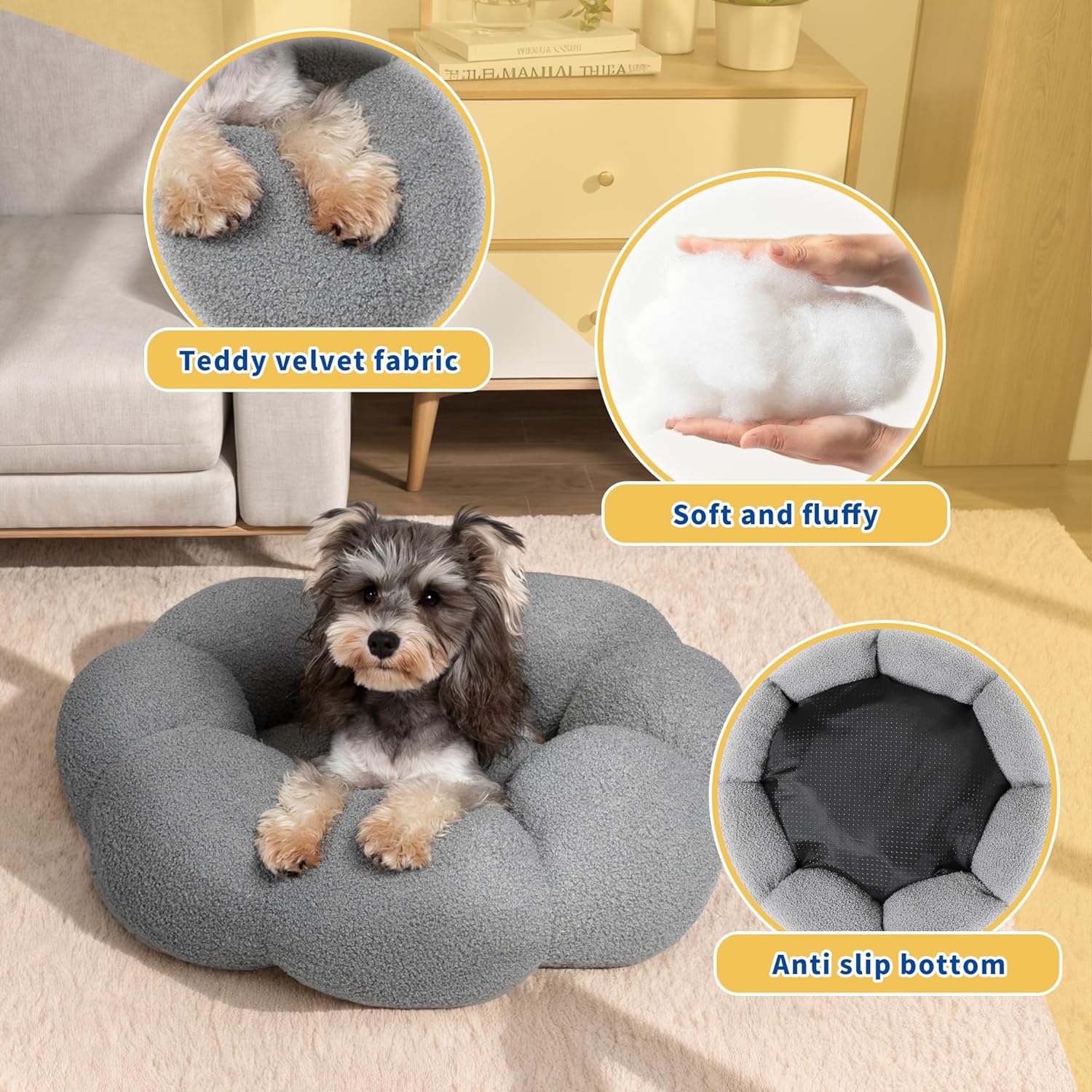 Pet Fluffy Flower Donut Calming Plush Round Bed