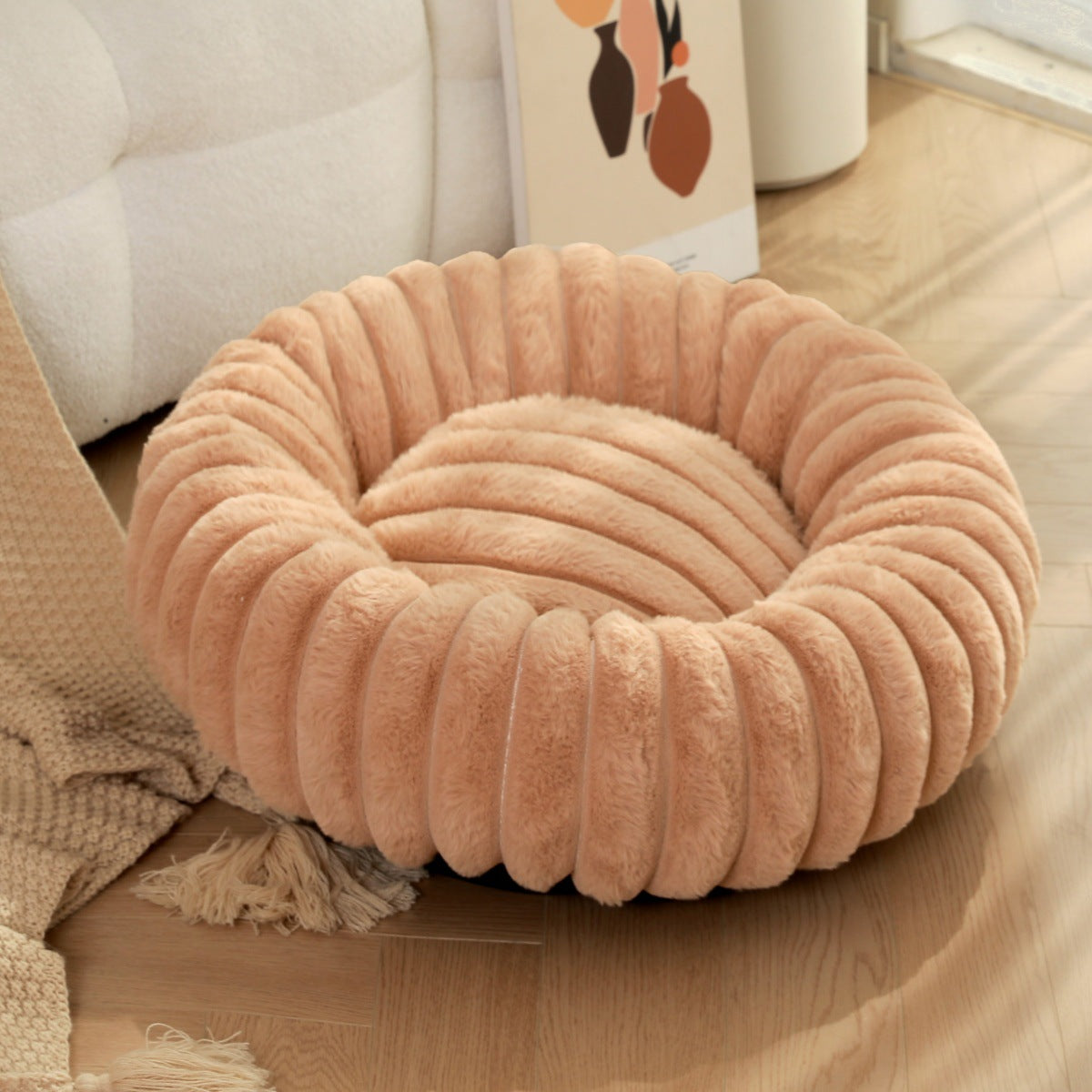 Pet Heavy Weight Plush Round Winter Warm Nest Bed
