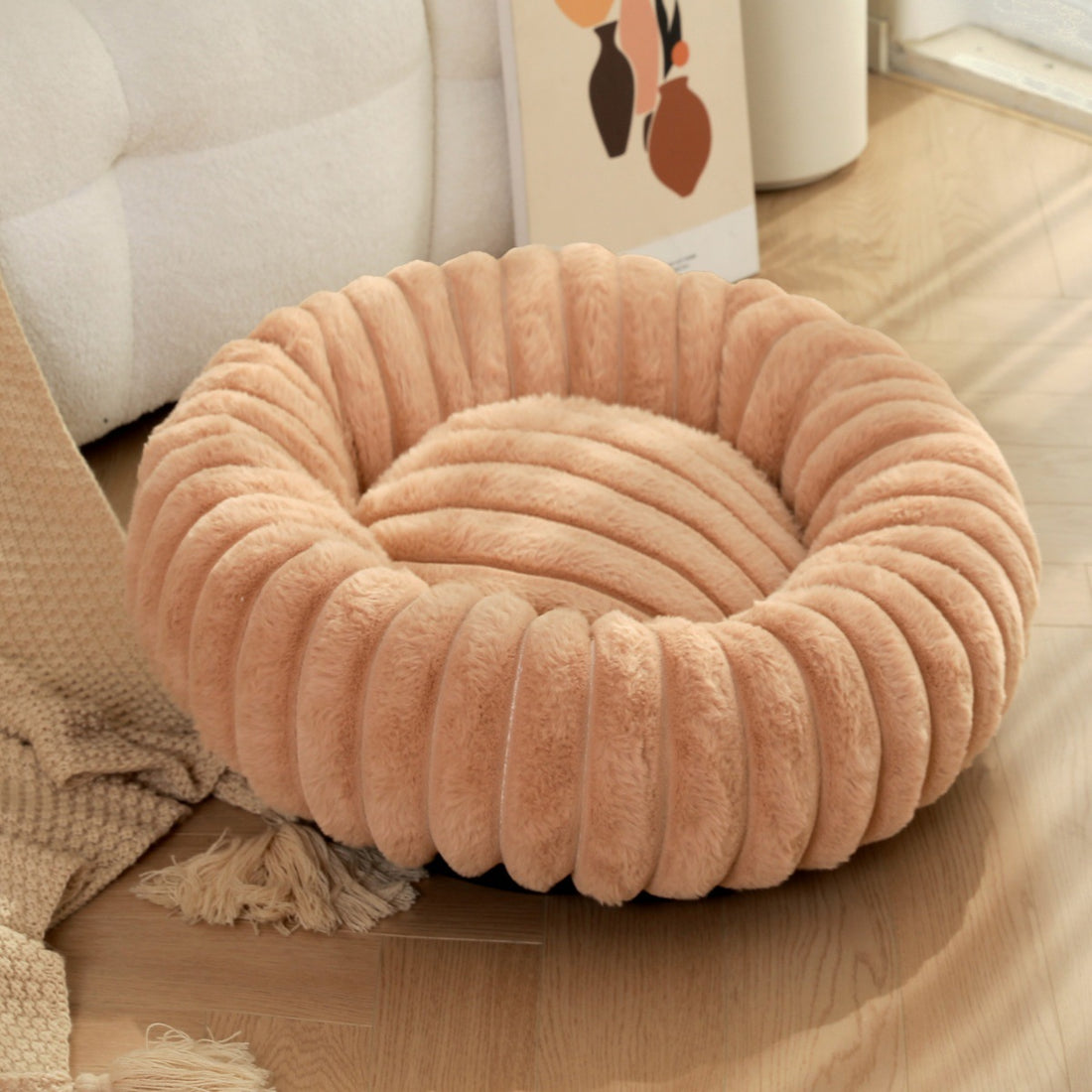 Pet Heavy Weight Plush Round Winter Warm Nest Bed