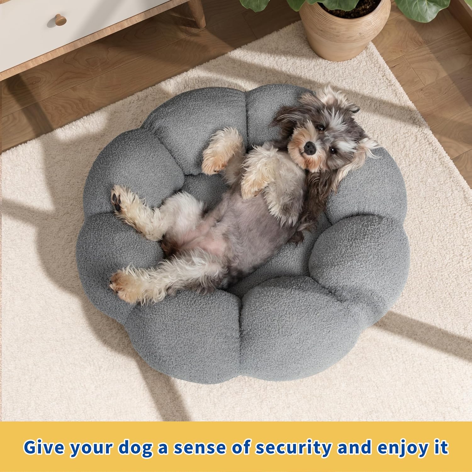 Pet Fluffy Flower Donut Calming Plush Round Bed