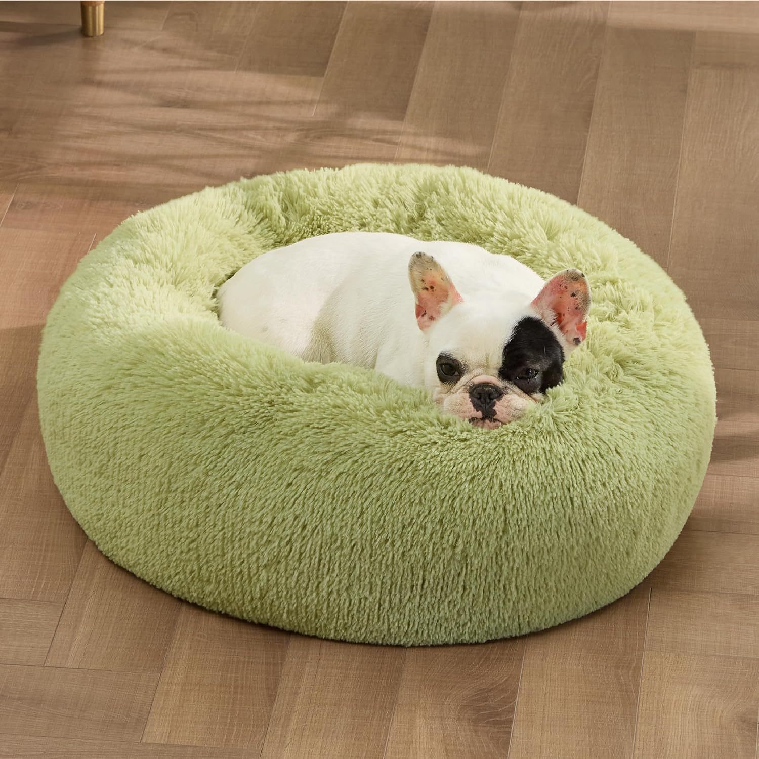 Pet Solid Color Non Slip Fluffy Round Plush Bed