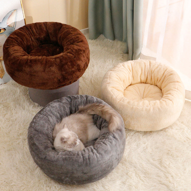 Pet Long Plush Donut Round Comfortable Sleeping Bed
