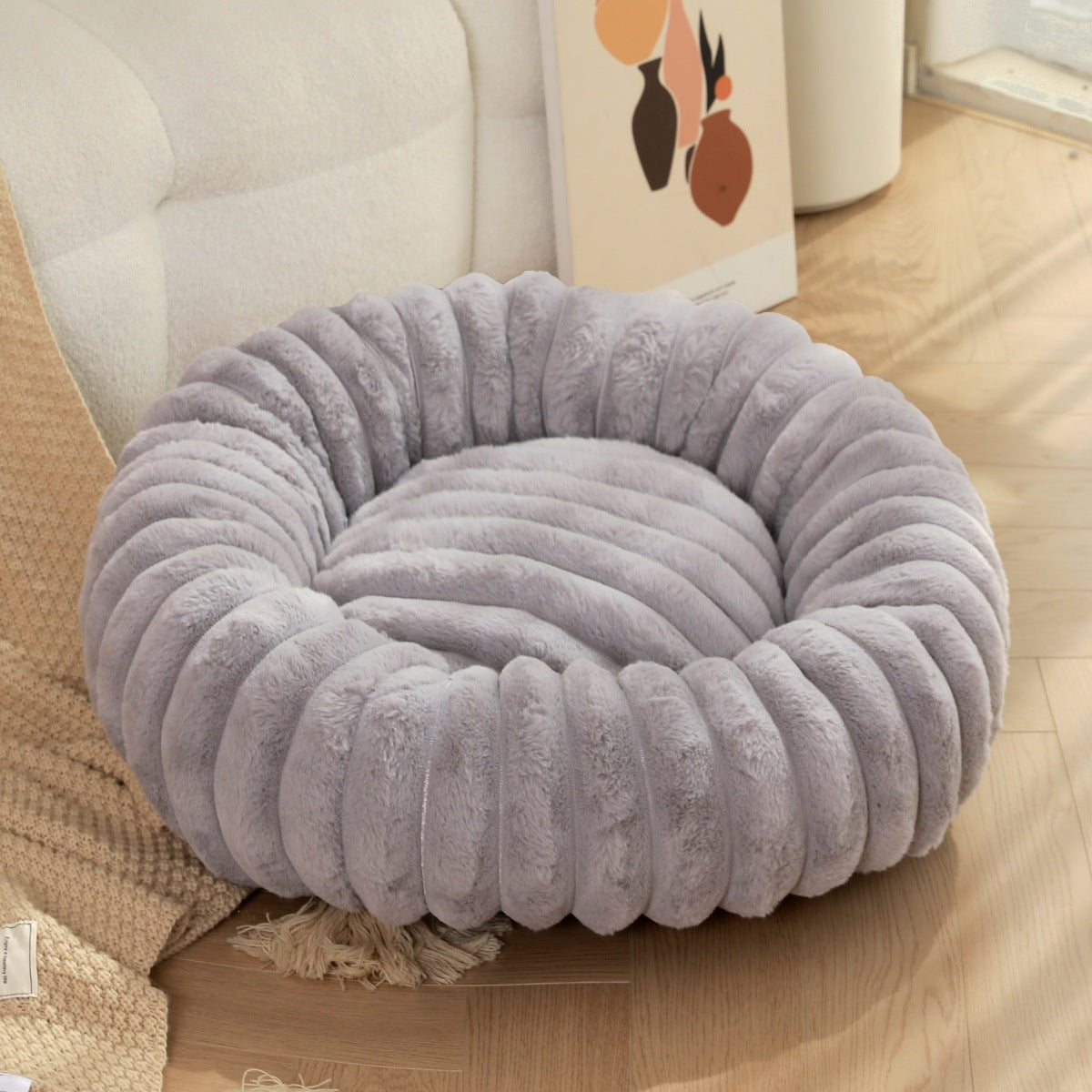 Pet Heavy Weight Plush Round Winter Warm Nest Bed