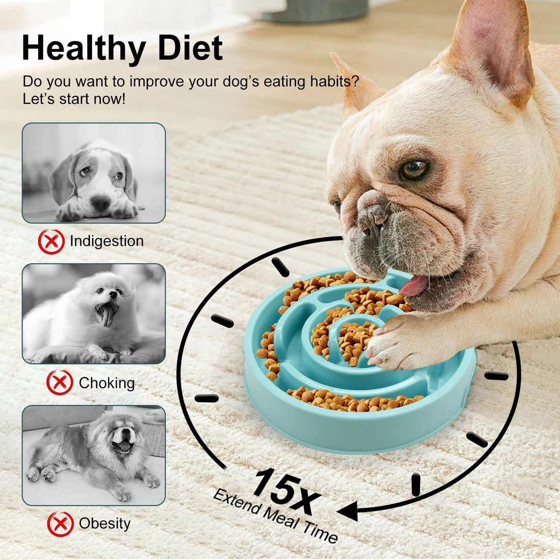 Pet Slow Feeder Anti Gulping Non Slip Feeding Bowl
