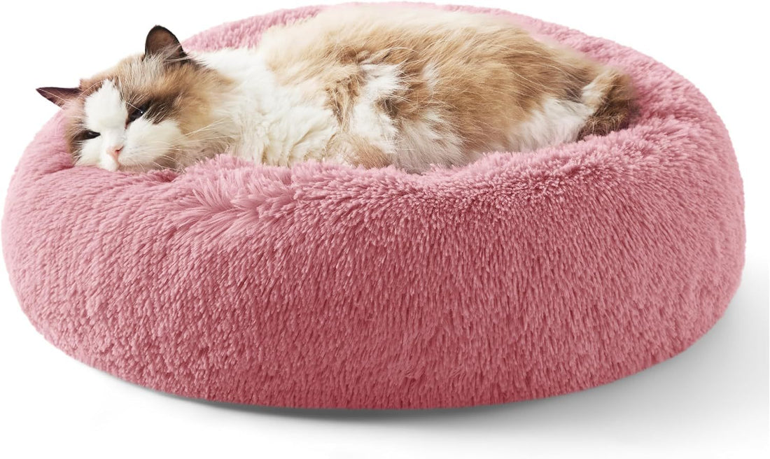 Pet Solid Color Non Slip Fluffy Round Plush Bed