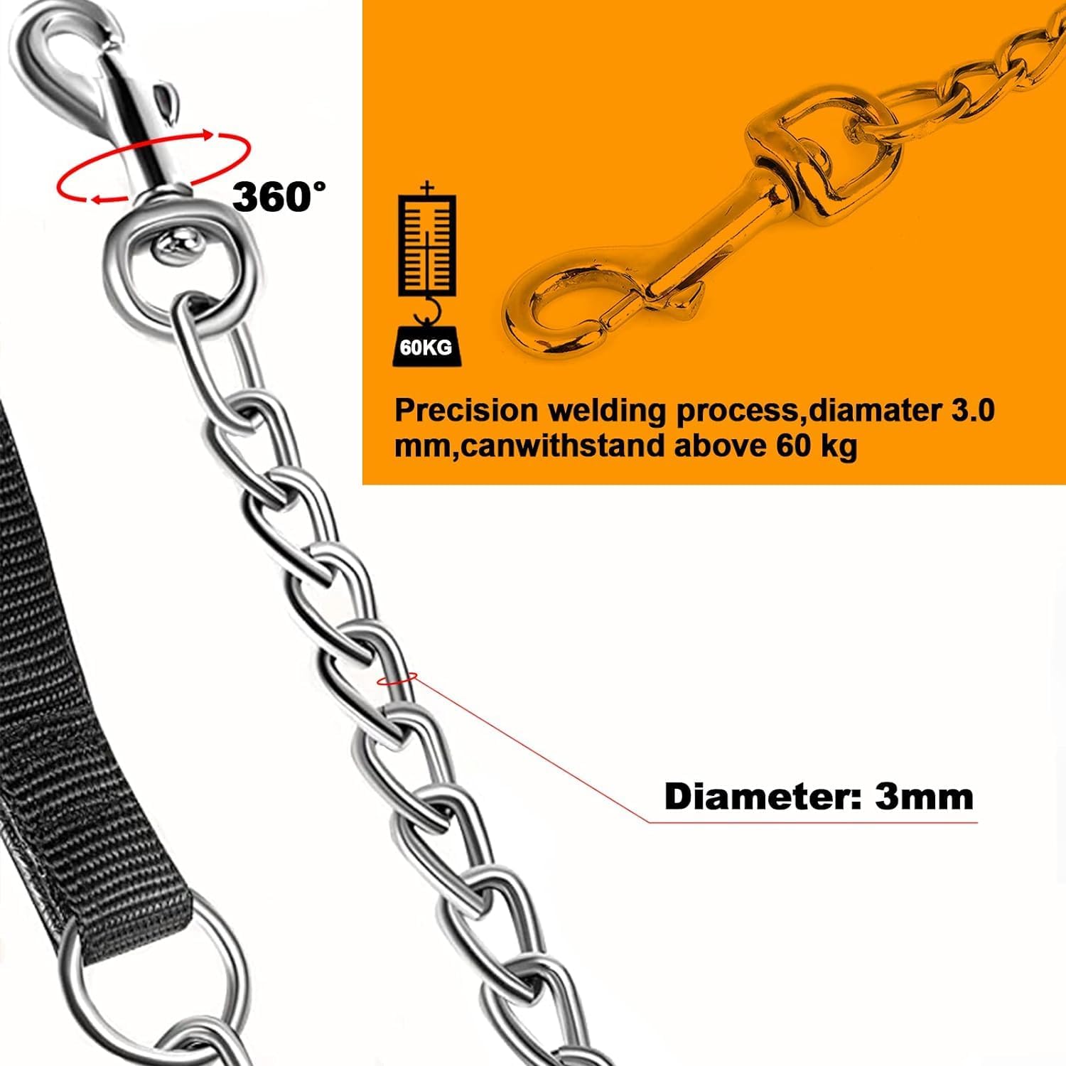 Pet Heavy Duty Metal Chew Proof Chain Leash With Padded Handle