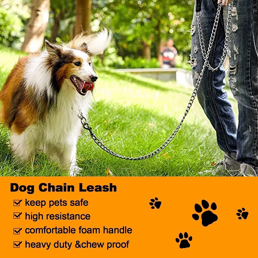 Pet Heavy Duty Metal Chew Proof Chain Leash With Padded Handle