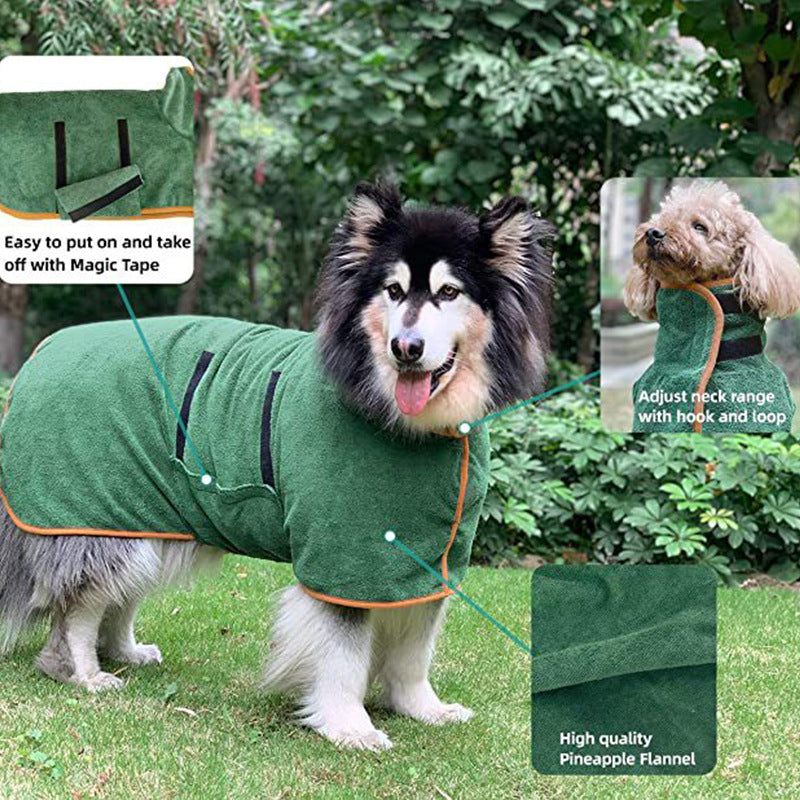 Pet Bathrobe Microfiber Absorbent Fast Drying Grooming Towel For Pets