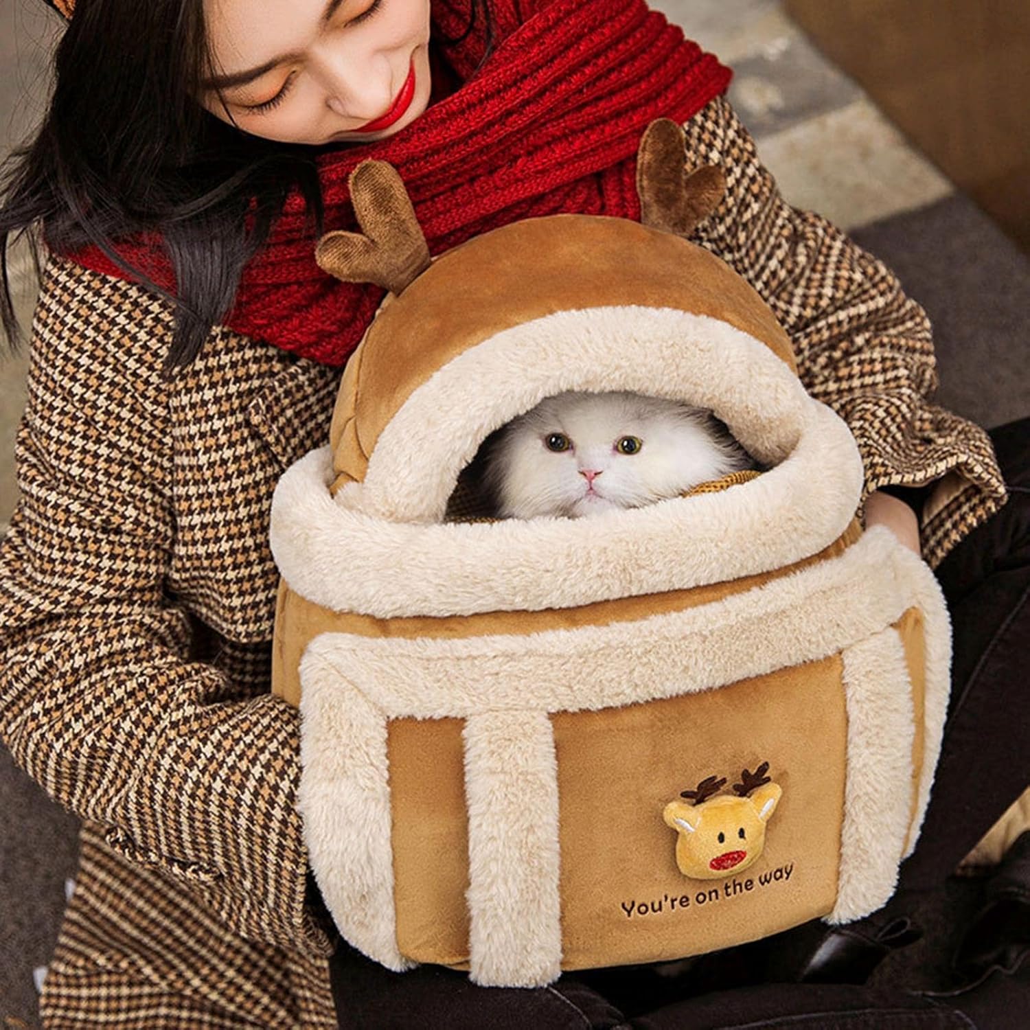 Pet Carrier Backpack Travel Bag Plush Winter Outdoor Hand Warmer