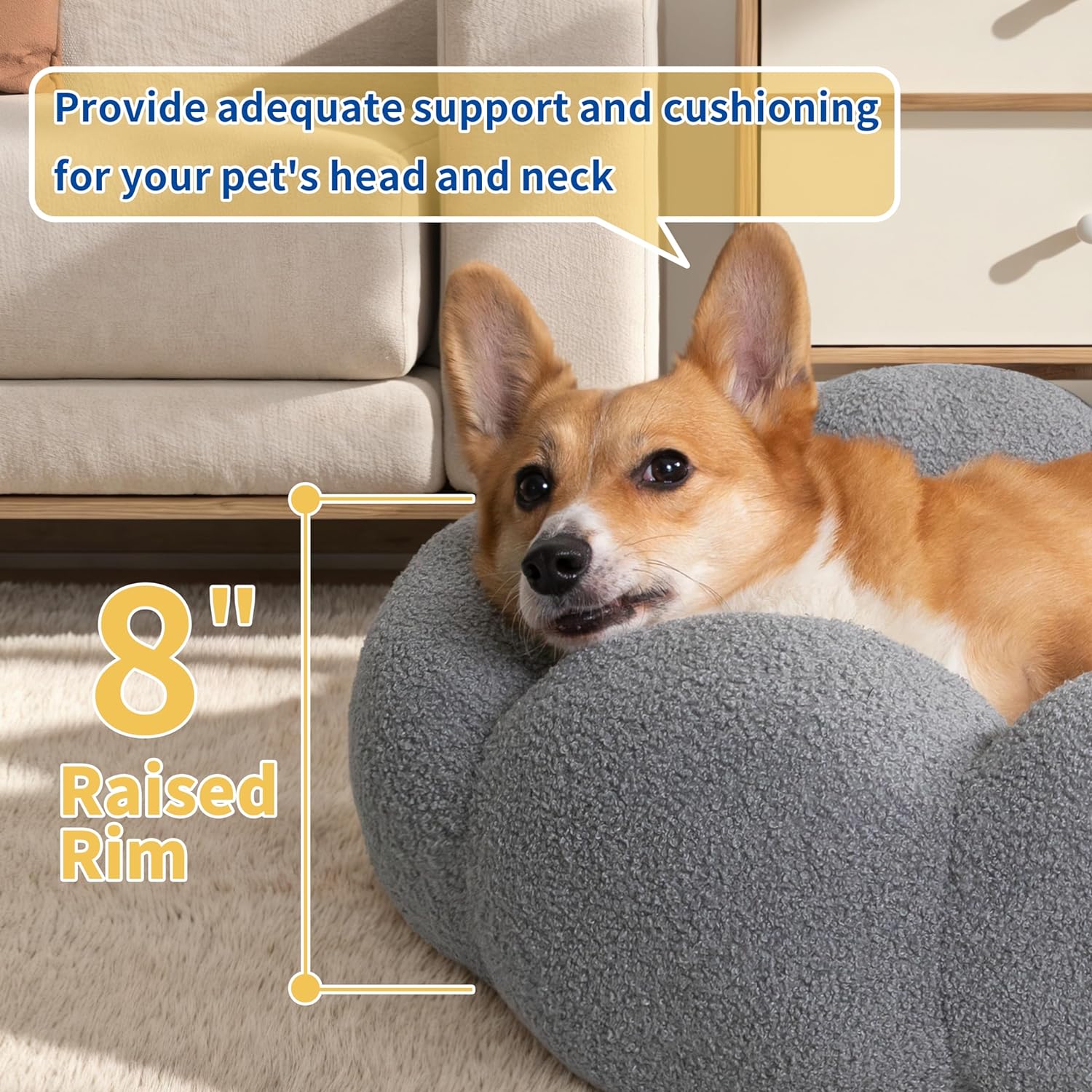 Pet Fluffy Flower Donut Calming Plush Round Bed