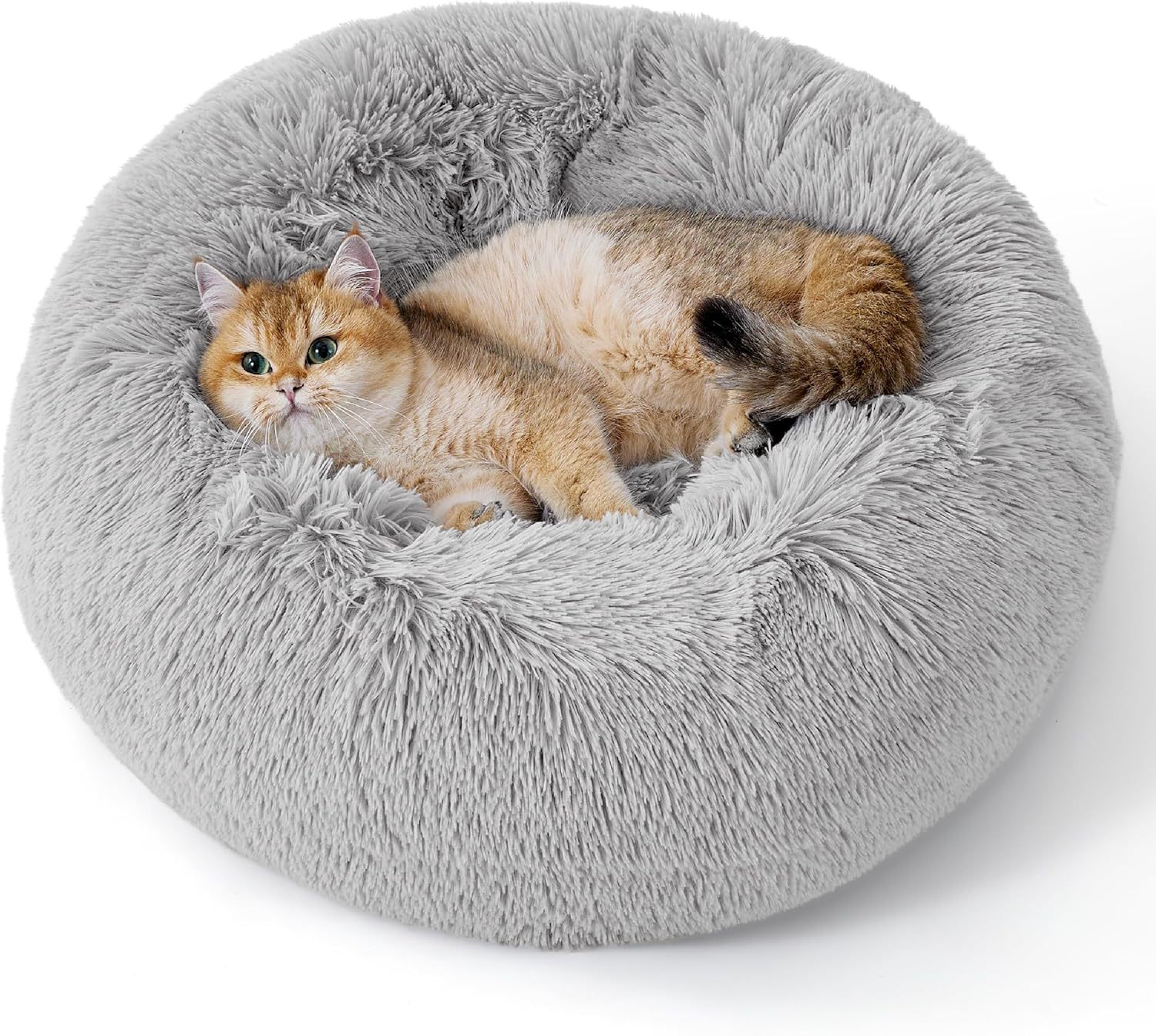 Pet Solid Color Non Slip Fluffy Round Plush Bed