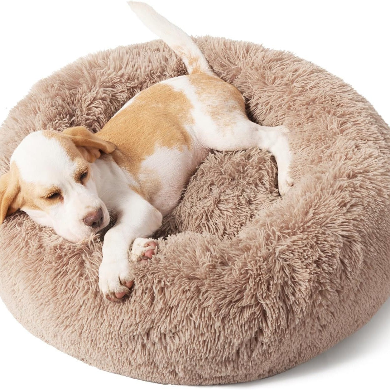 Pet Solid Color Non Slip Fluffy Round Plush Bed