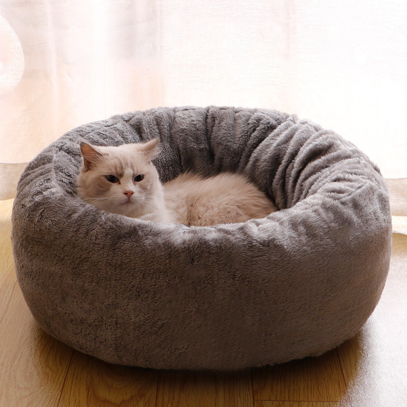 Pet Long Plush Donut Round Comfortable Sleeping Bed
