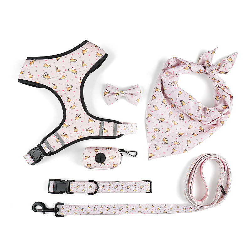 Pet Bow Design Adjustable Walking Harness And Leash